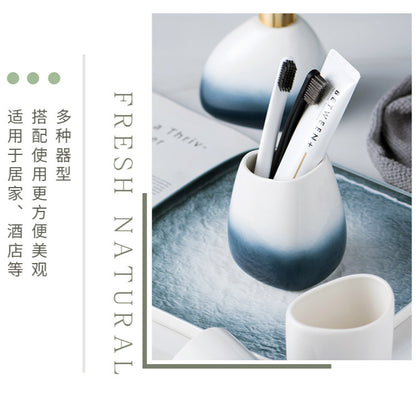 Ceramic Bathroom Accessories Sets Gradient Lotion Dispenser Pump Bottle Toothbrush Holder Mouthwash Cup Soap Dish Washing Tools
