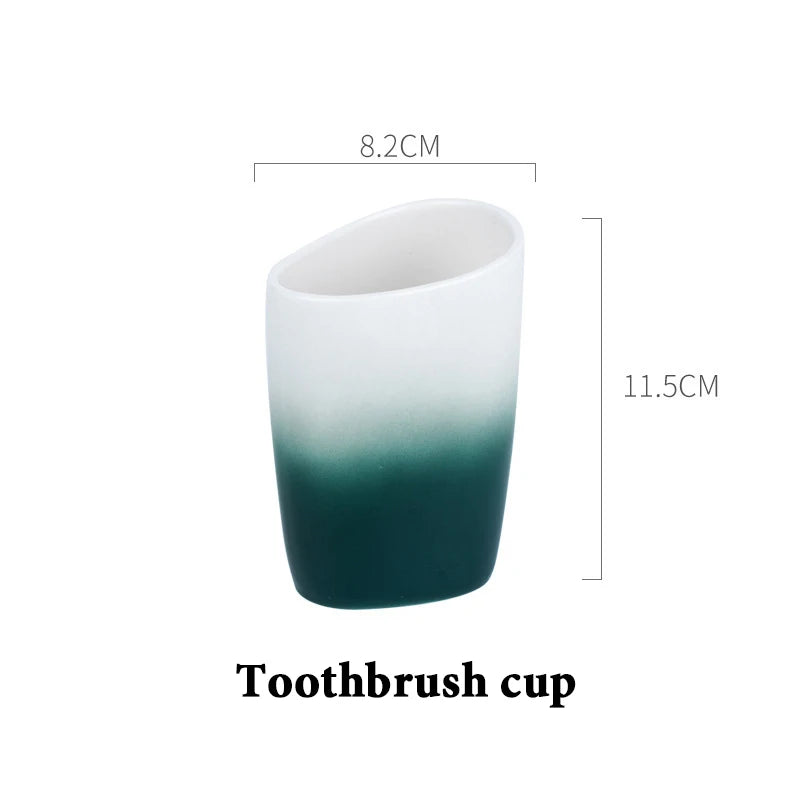 Ceramic Bathroom Accessories Sets Gradient Lotion Dispenser Pump Bottle Toothbrush Holder Mouthwash Cup Soap Dish Washing Tools