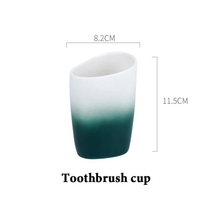 Ceramic Bathroom Accessories Sets Gradient Lotion Dispenser Pump Bottle Toothbrush Holder Mouthwash Cup Soap Dish Washing Tools