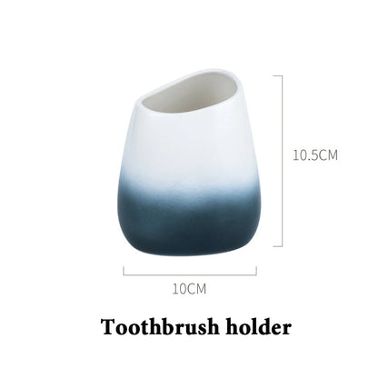 Ceramic Bathroom Accessories Sets Gradient Lotion Dispenser Pump Bottle Toothbrush Holder Mouthwash Cup Soap Dish Washing Tools