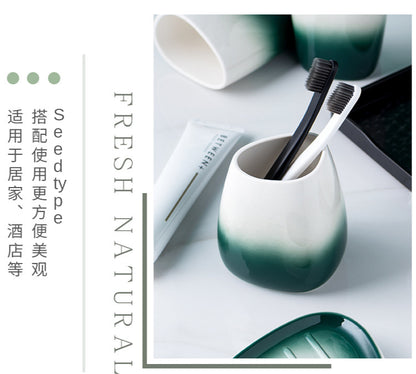 Ceramic Bathroom Accessories Sets Gradient Lotion Dispenser Pump Bottle Toothbrush Holder Mouthwash Cup Soap Dish Washing Tools