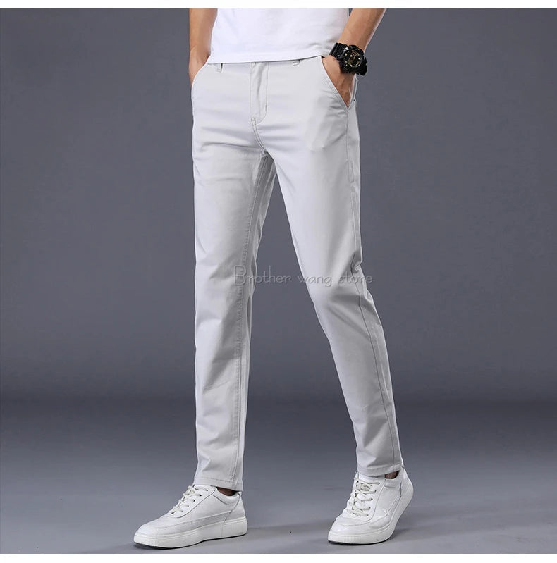 7 Colors Men's Classic Solid Color Summer Thin Casual Pants Business Fashion Stretch Cotton Slim Brand Trousers Male