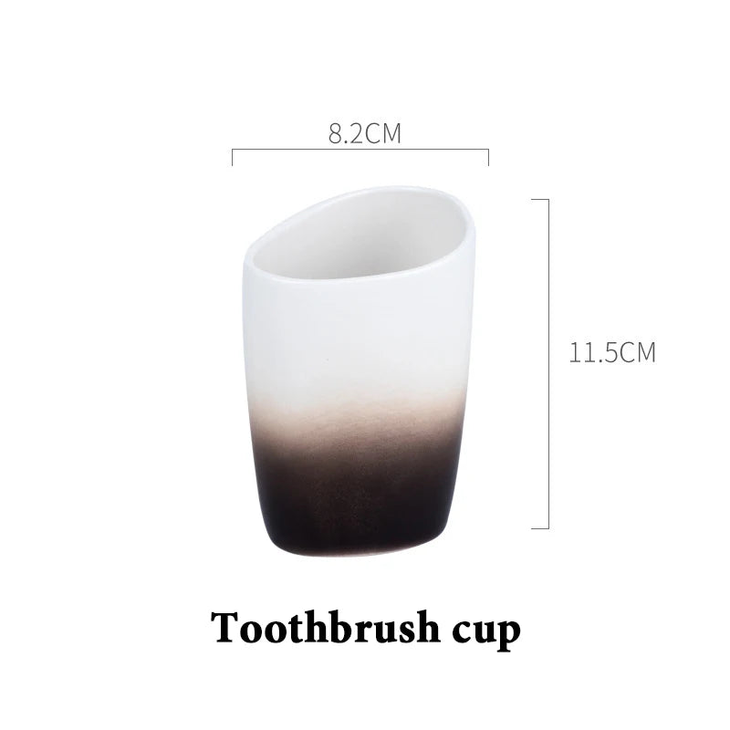Ceramic Bathroom Accessories Sets Gradient Lotion Dispenser Pump Bottle Toothbrush Holder Mouthwash Cup Soap Dish Washing Tools