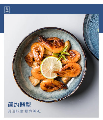 Retro Ceramic Bowl Salad Bowl Single Nordic Creative Dish Bowl Noodle Bowl Home Personalized Dish Deep Plate