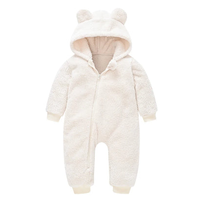 Baby Boy Clothes Spring Autumn Hooded Warm Baby Rompers Cute Plush Bear Overall Toddler Girl Jumpsuit Infants Crawling Clothing
