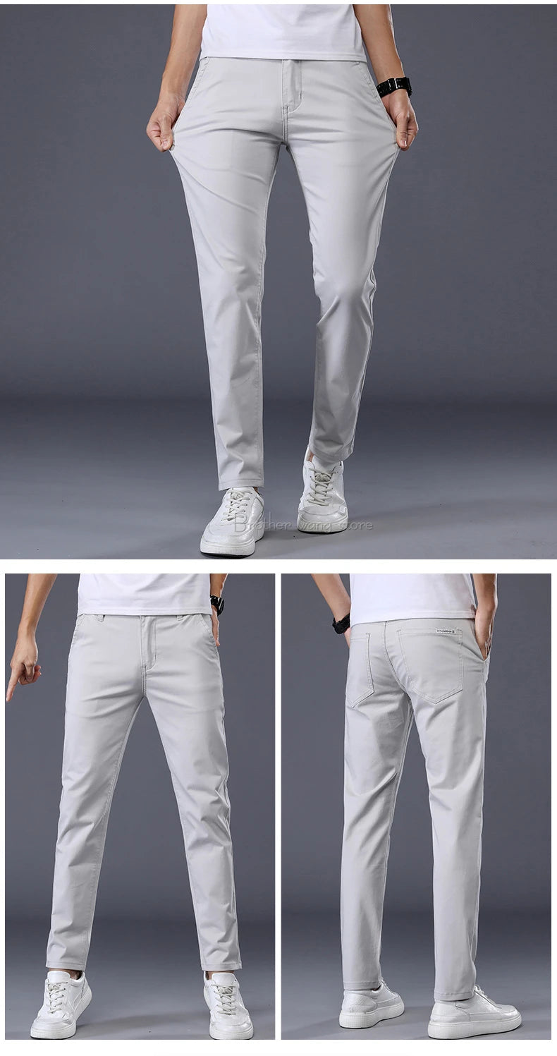 7 Colors Men's Classic Solid Color Summer Thin Casual Pants Business Fashion Stretch Cotton Slim Brand Trousers Male
