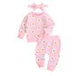 2021 Spring Fall Baby Clothes Set Floral Printed Sweatshirts Tops+Pants+Bow Headband Outfit Girls Clothing Set 3pcs