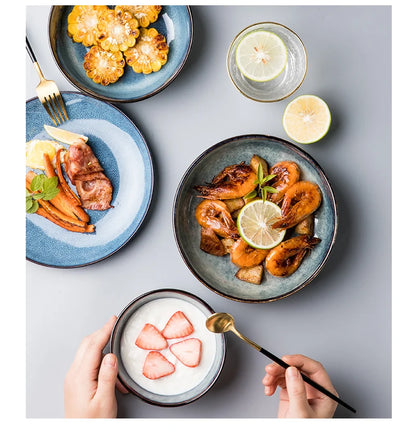 Retro Ceramic Bowl Salad Bowl Single Nordic Creative Dish Bowl Noodle Bowl Home Personalized Dish Deep Plate