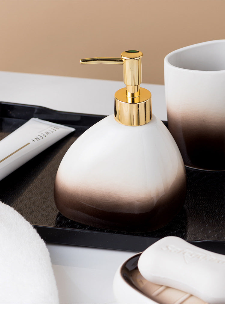 Ceramic Bathroom Accessories Sets Gradient Lotion Dispenser Pump Bottle Toothbrush Holder Mouthwash Cup Soap Dish Washing Tools