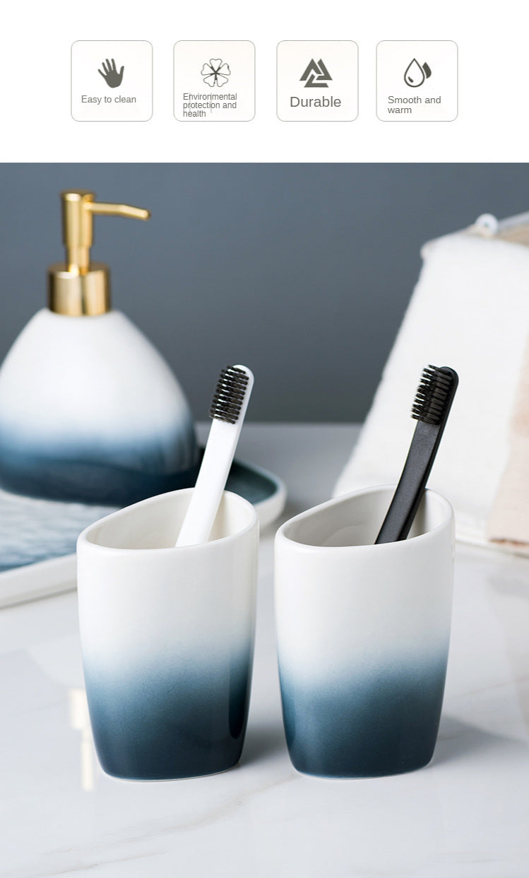 Ceramic Bathroom Accessories Sets Gradient Lotion Dispenser Pump Bottle Toothbrush Holder Mouthwash Cup Soap Dish Washing Tools