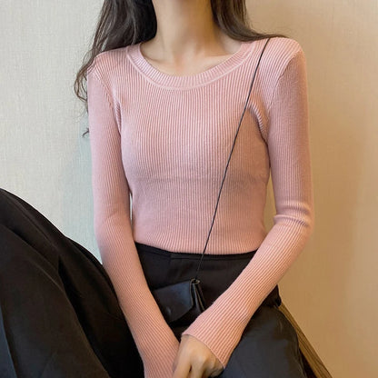 2025 New-coming Autumn Winter Tops O-Neck Pullovers Sweaters Primer shirt long sleeve Short Korean Slim-fit tight sweater