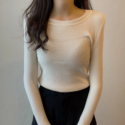 2025 New-coming Autumn Winter Tops O-Neck Pullovers Sweaters Primer shirt long sleeve Short Korean Slim-fit tight sweater