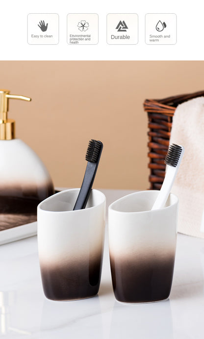 Ceramic Bathroom Accessories Sets Gradient Lotion Dispenser Pump Bottle Toothbrush Holder Mouthwash Cup Soap Dish Washing Tools