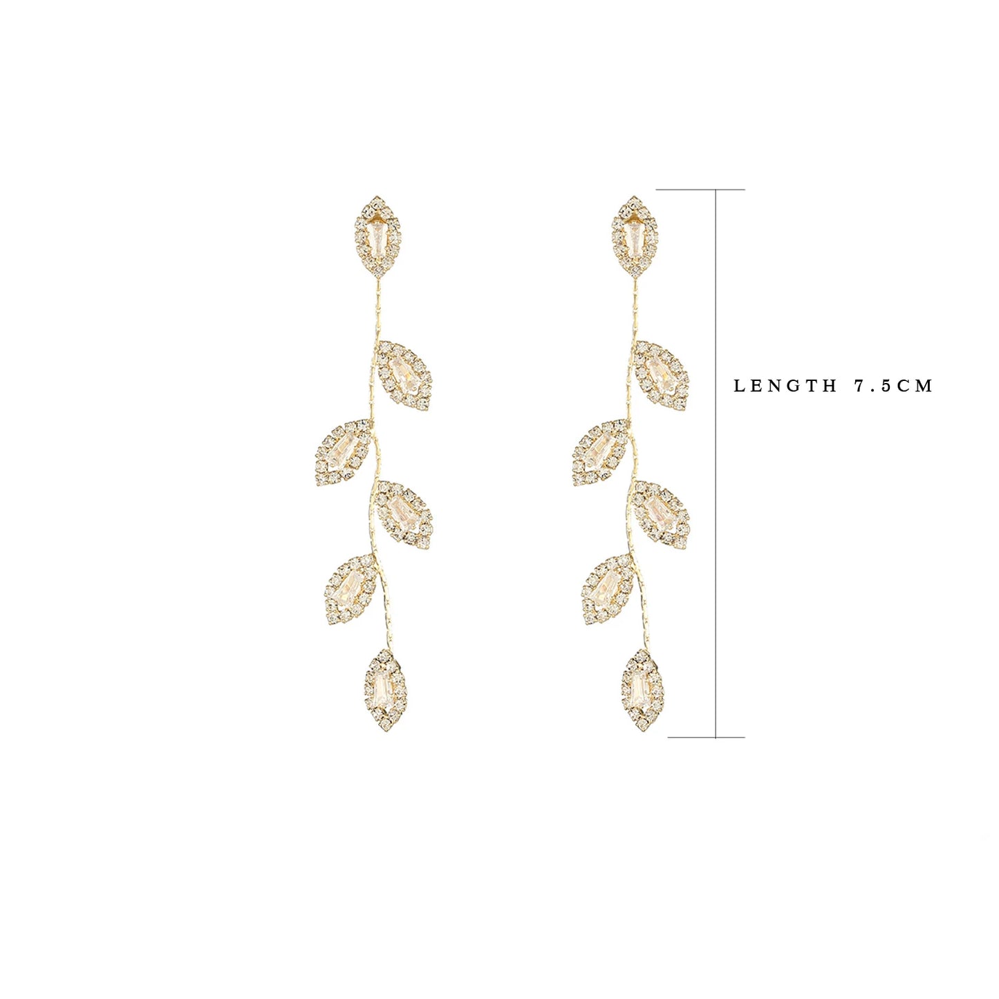 JUWANG Luxury Plated 14K Real Gold Leaves Earring Delicate Micro Inlaid Cubic Zircon CZ Stud Earrings Wedding Jewelry Pendant