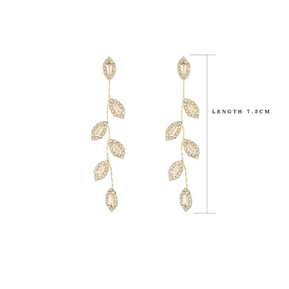 JUWANG Luxury Plated 14K Real Gold Leaves Earring Delicate Micro Inlaid Cubic Zircon CZ Stud Earrings Wedding Jewelry Pendant