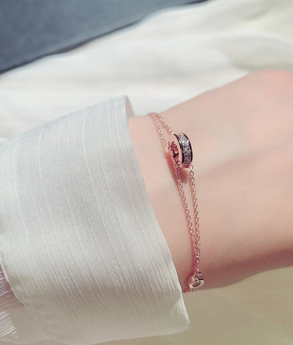 Luxury Bling AAA Zircon Buckle Women Bracelet Handmade High Quality Sparking CZ Copper Plated Read Gold Pulseras Brasselet