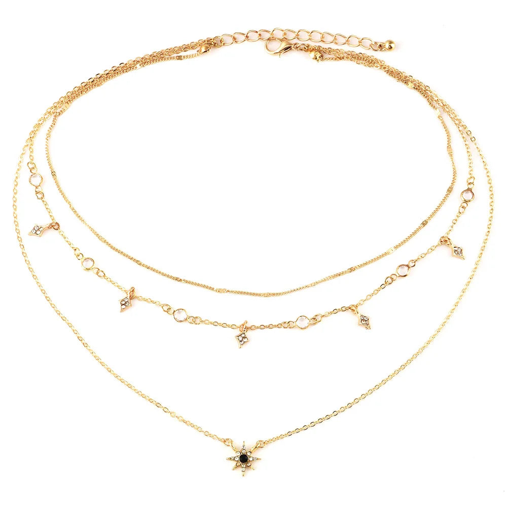 Bls-miracle Boho Crystal Pendant Necklace Fashion Multilayer Star Necklaces Statement Deck Chain For Women Jewelry Gift NX-53