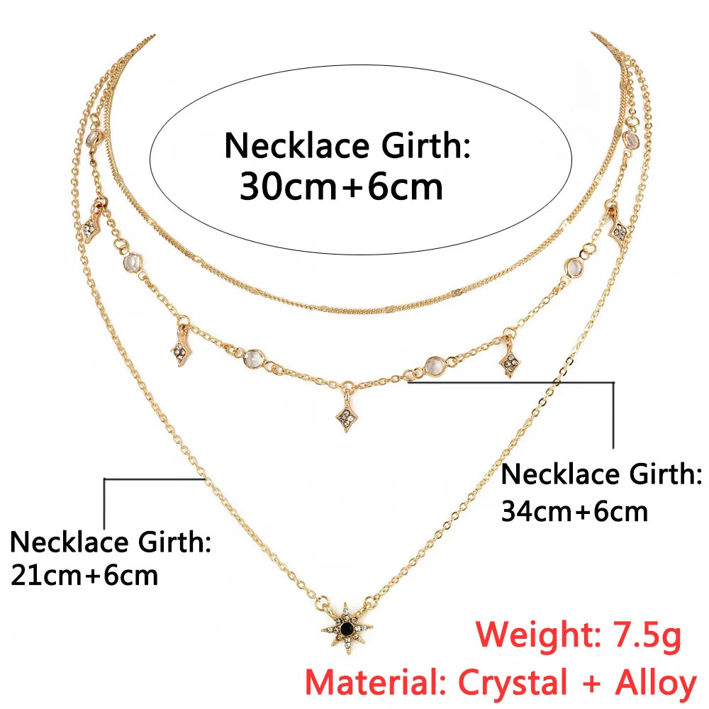 Bls-miracle Boho Crystal Pendant Necklace Fashion Multilayer Star Necklaces Statement Deck Chain For Women Jewelry Gift NX-53