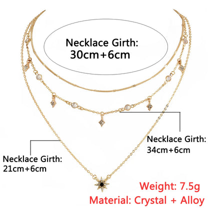 Bls-miracle Boho Crystal Pendant Necklace Fashion Multilayer Star Necklaces Statement Deck Chain For Women Jewelry Gift NX-53