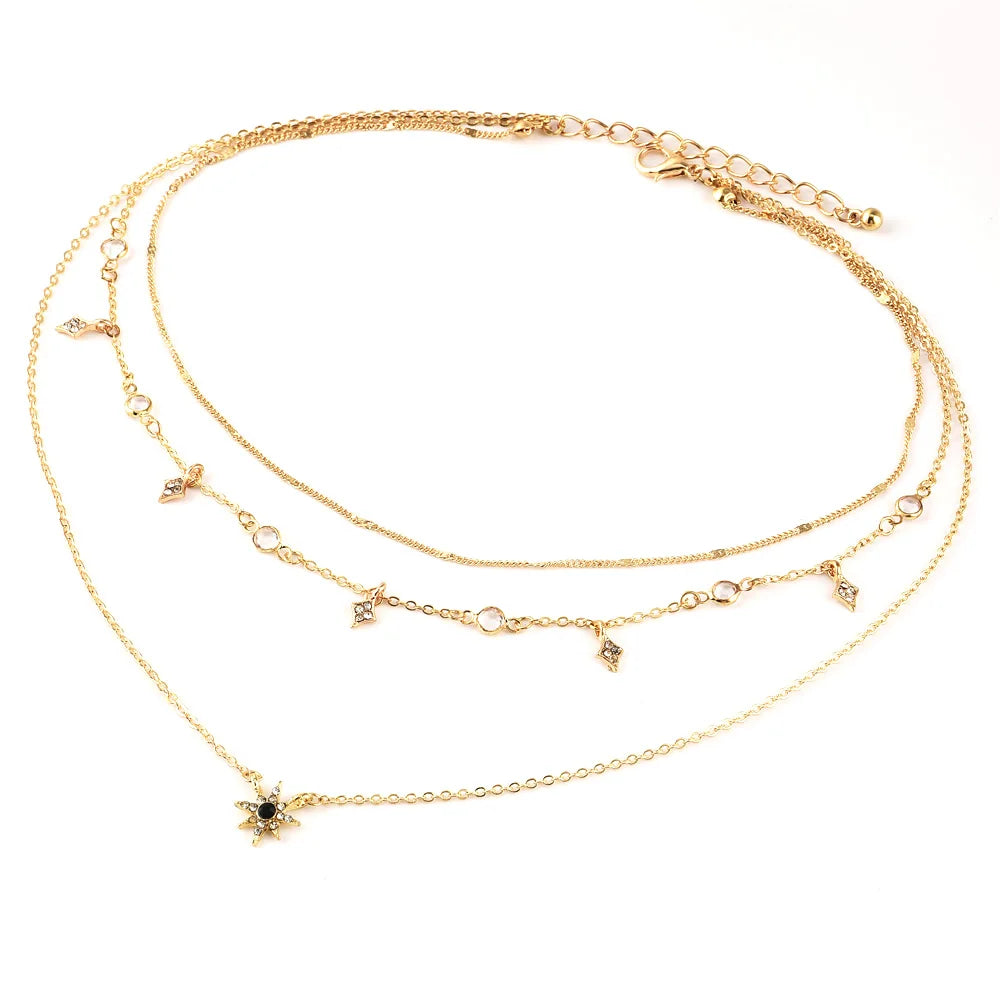 Bls-miracle Boho Crystal Pendant Necklace Fashion Multilayer Star Necklaces Statement Deck Chain For Women Jewelry Gift NX-53