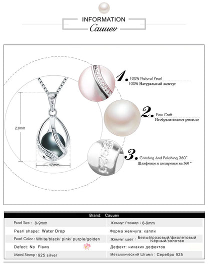 Cauuev genuine 100% Natural freshwater  Pearl Jewelry Hot Selling 925 Sterling Silver Pendant Necklace gift For Women Female Jew
