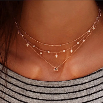 Bls-miracle Boho Crystal Pendant Necklace Fashion Multilayer Star Necklaces Statement Deck Chain For Women Jewelry Gift NX-53