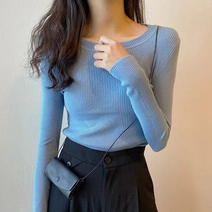 2025 New-coming Autumn Winter Tops O-Neck Pullovers Sweaters Primer shirt long sleeve Short Korean Slim-fit tight sweater