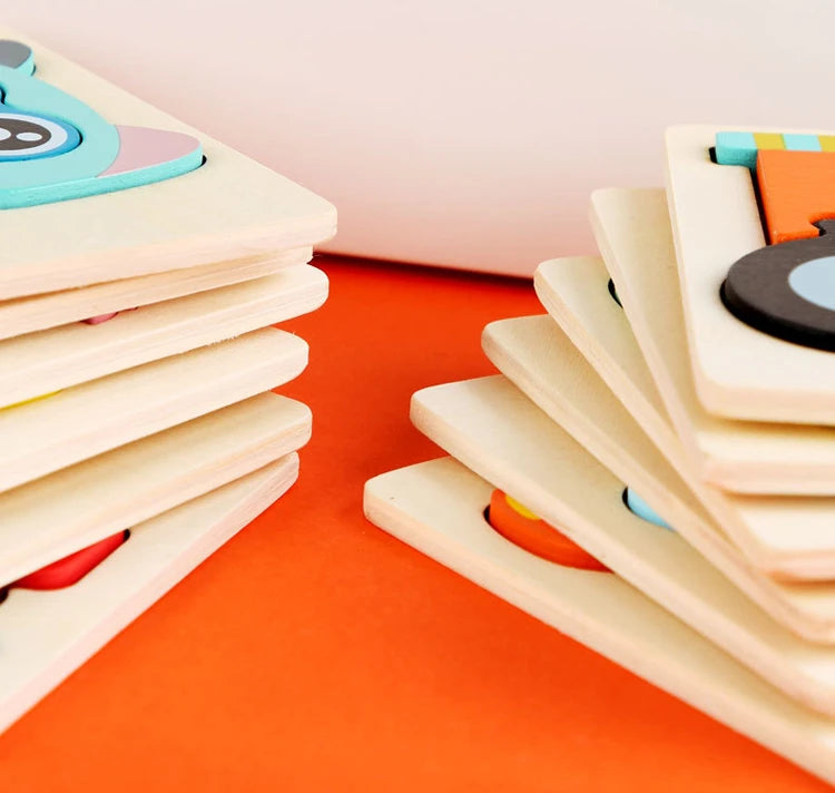 Kids Wooden Toys 3D Wood Puzzle Cartoon Animals Cognitive Jigsaw Puzzle Early Learning Educational Toys For Children Gift