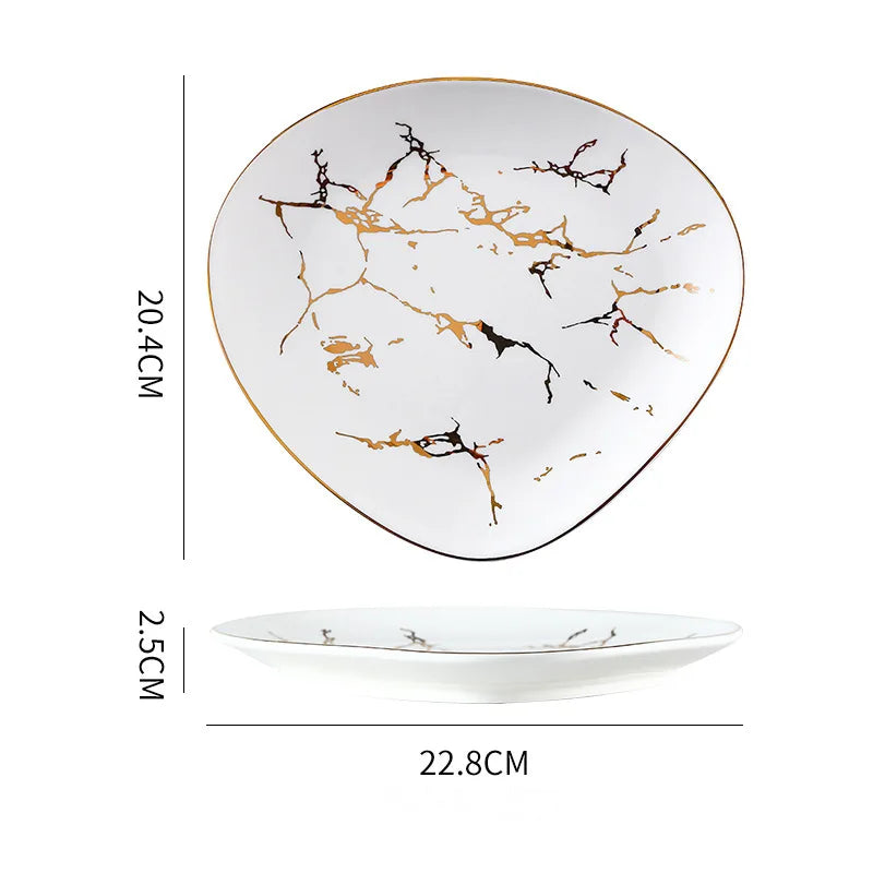 Nordic Dinner Irregular Plates Ins Gold Inlay Dinner Dish Marble Steak Plates Ceramic Dishes Tray Dinnerware Sets Drop Shipping