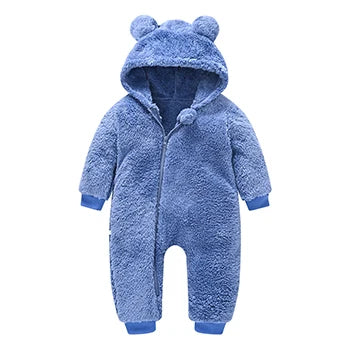 Baby Boy Clothes Spring Autumn Hooded Warm Baby Rompers Cute Plush Bear Overall Toddler Girl Jumpsuit Infants Crawling Clothing