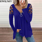 Women's Fashion Casual Clothes Off Shoulder Long Sleeve Tops V-neck Zipper Tees LadiesT-shirt Loose Cotton Shirts 5XL