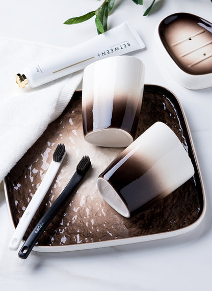 Ceramic Bathroom Accessories Sets Gradient Lotion Dispenser Pump Bottle Toothbrush Holder Mouthwash Cup Soap Dish Washing Tools