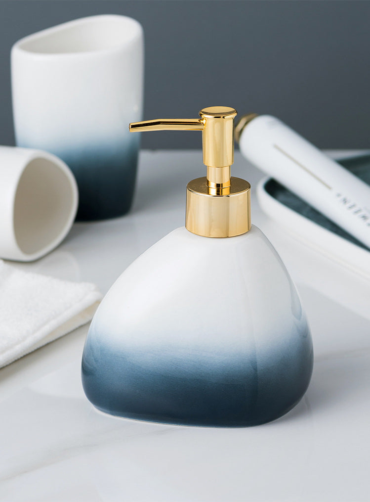 Ceramic Bathroom Accessories Sets Gradient Lotion Dispenser Pump Bottle Toothbrush Holder Mouthwash Cup Soap Dish Washing Tools