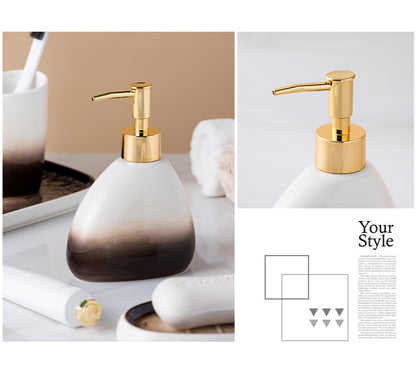 Ceramic Bathroom Accessories Sets Gradient Lotion Dispenser Pump Bottle Toothbrush Holder Mouthwash Cup Soap Dish Washing Tools
