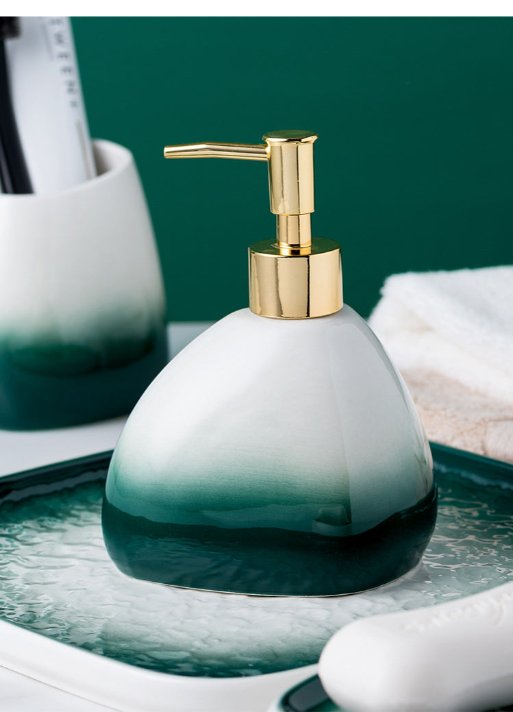 Ceramic Bathroom Accessories Sets Gradient Lotion Dispenser Pump Bottle Toothbrush Holder Mouthwash Cup Soap Dish Washing Tools