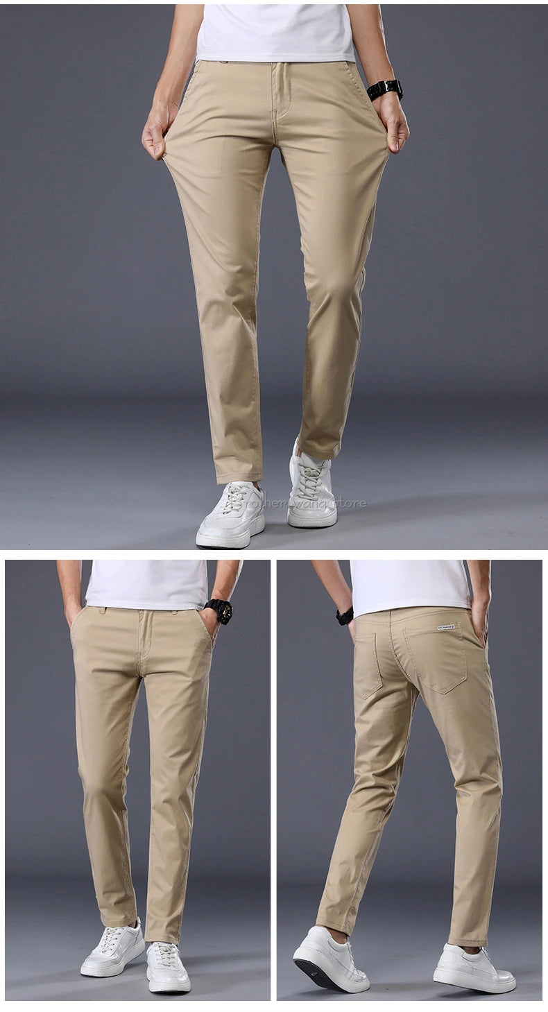 7 Colors Men's Classic Solid Color Summer Thin Casual Pants Business Fashion Stretch Cotton Slim Brand Trousers Male