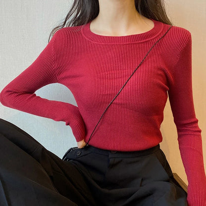 2025 New-coming Autumn Winter Tops O-Neck Pullovers Sweaters Primer shirt long sleeve Short Korean Slim-fit tight sweater