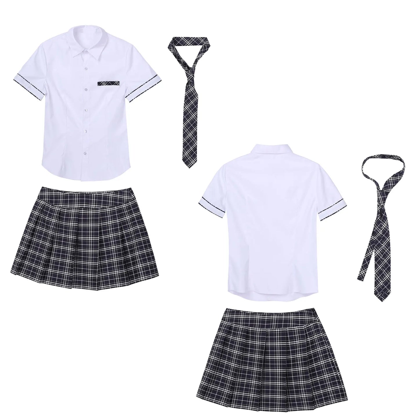 Women Sexy Student Uniform Role Play Outfit Cosplay Lingerie School Girl Shirt Top Pleated Miniskirt Erotic Cheerleader Costume