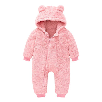 Baby Boy Clothes Spring Autumn Hooded Warm Baby Rompers Cute Plush Bear Overall Toddler Girl Jumpsuit Infants Crawling Clothing