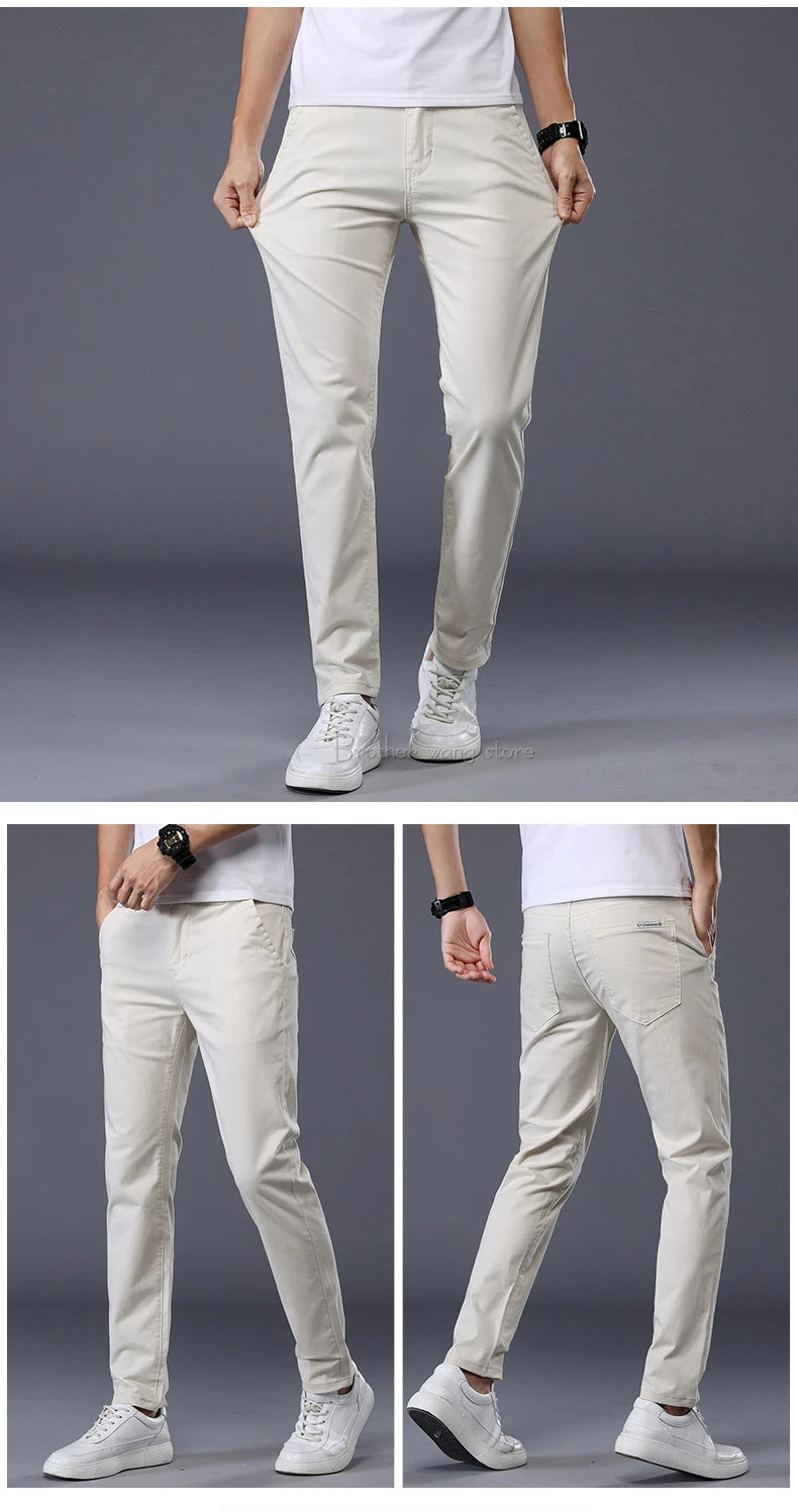 7 Colors Men's Classic Solid Color Summer Thin Casual Pants Business Fashion Stretch Cotton Slim Brand Trousers Male