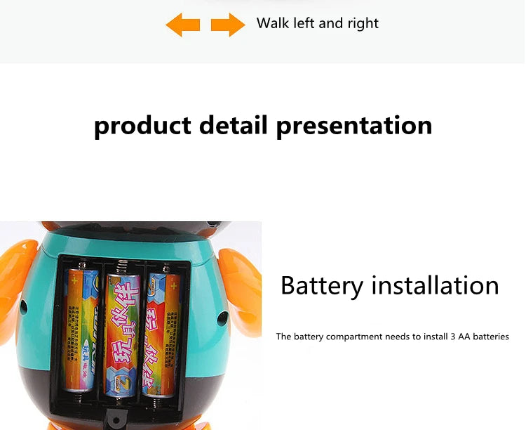 Kids Dance Robot Toy Plastic Cute Cartoon Walking Animal Electric Musical Light Shake Doll Early Educational Toys For Children