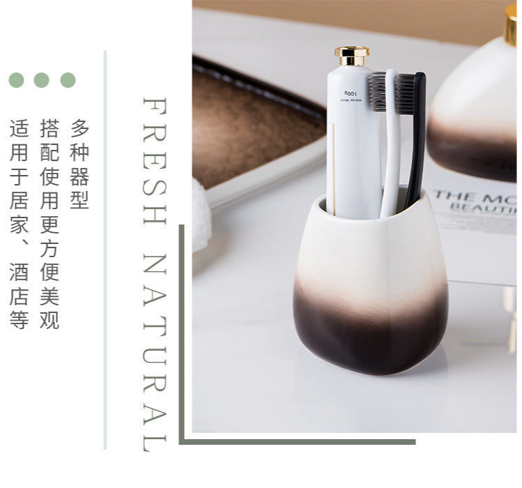 Ceramic Bathroom Accessories Sets Gradient Lotion Dispenser Pump Bottle Toothbrush Holder Mouthwash Cup Soap Dish Washing Tools