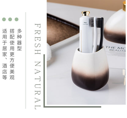 Ceramic Bathroom Accessories Sets Gradient Lotion Dispenser Pump Bottle Toothbrush Holder Mouthwash Cup Soap Dish Washing Tools