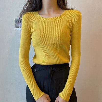 2025 New-coming Autumn Winter Tops O-Neck Pullovers Sweaters Primer shirt long sleeve Short Korean Slim-fit tight sweater