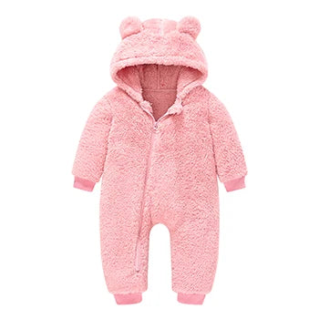 Baby Boy Clothes Spring Autumn Hooded Warm Baby Rompers Cute Plush Bear Overall Toddler Girl Jumpsuit Infants Crawling Clothing