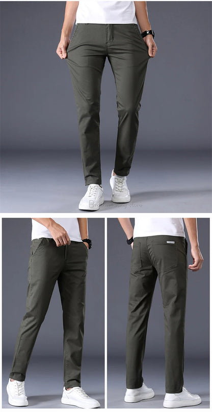 7 Colors Men's Classic Solid Color Summer Thin Casual Pants Business Fashion Stretch Cotton Slim Brand Trousers Male