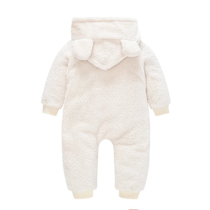 Baby Boy Clothes Spring Autumn Hooded Warm Baby Rompers Cute Plush Bear Overall Toddler Girl Jumpsuit Infants Crawling Clothing