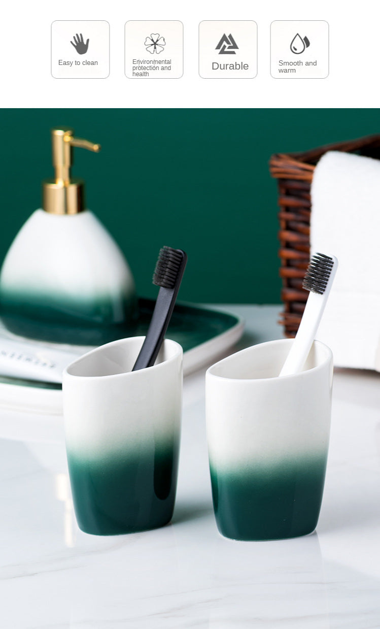 Ceramic Bathroom Accessories Sets Gradient Lotion Dispenser Pump Bottle Toothbrush Holder Mouthwash Cup Soap Dish Washing Tools