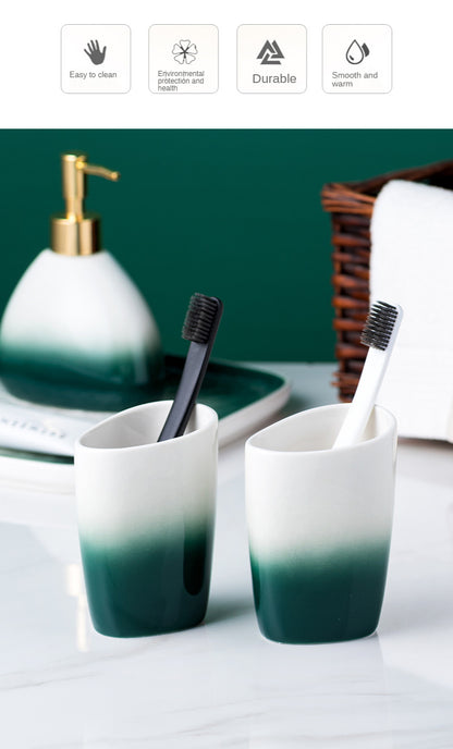 Ceramic Bathroom Accessories Sets Gradient Lotion Dispenser Pump Bottle Toothbrush Holder Mouthwash Cup Soap Dish Washing Tools