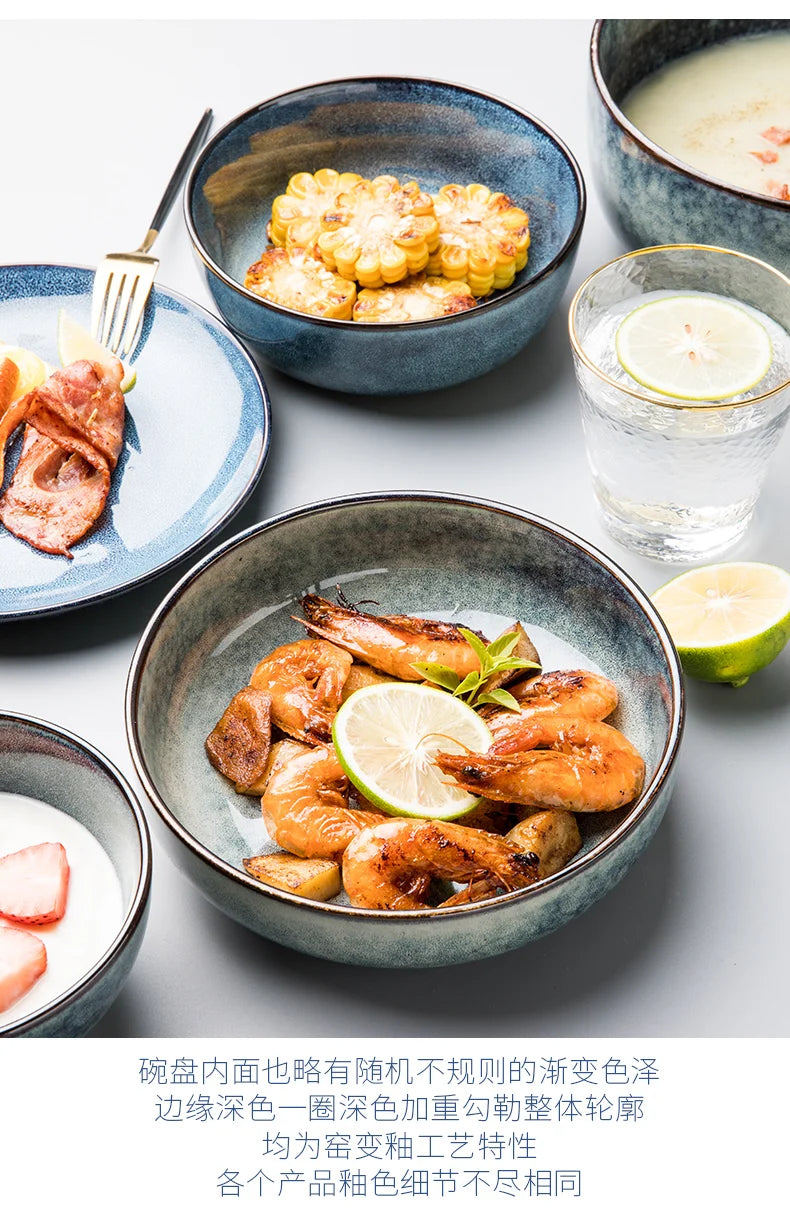 Retro Ceramic Bowl Salad Bowl Single Nordic Creative Dish Bowl Noodle Bowl Home Personalized Dish Deep Plate